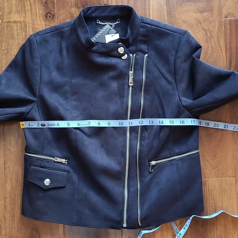 🎉Host Pick🎉 Banana Republic Navy Blue Vegan Suede Biker Jacket - Picture 7 of 10